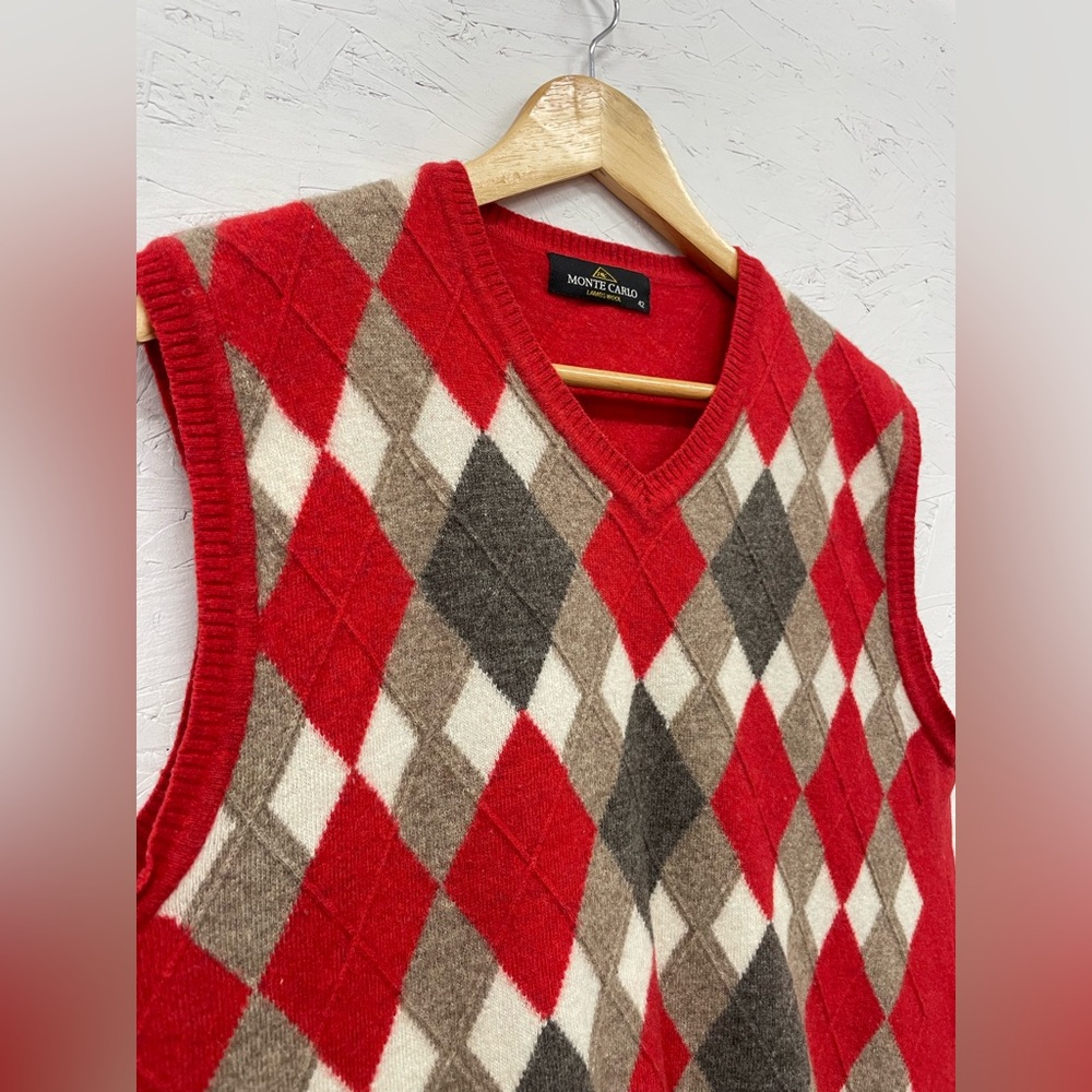 Vintage Monte Carlo Lambswool Argyle Vest, Size 42 (See Measurements)